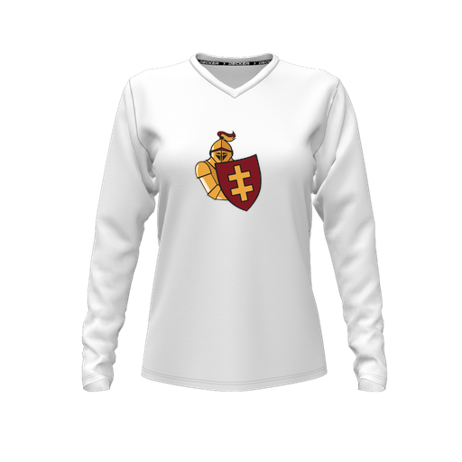 [FTLVCFWH-FYXS-LOGO2] Decker Comfort T-Shirt (Female Youth XS, White, V Neck, Logo 2, Long Sleeve)