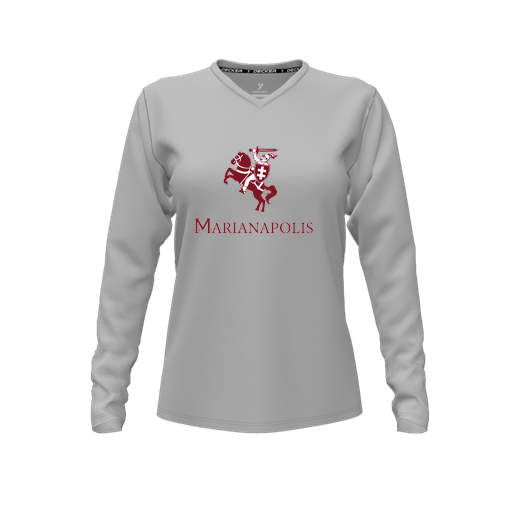 [FTLVCFGY-FYXS-LOGO3] Decker Comfort T-Shirt (Female Youth XS, Gray, V Neck, Logo 3, Long Sleeve)